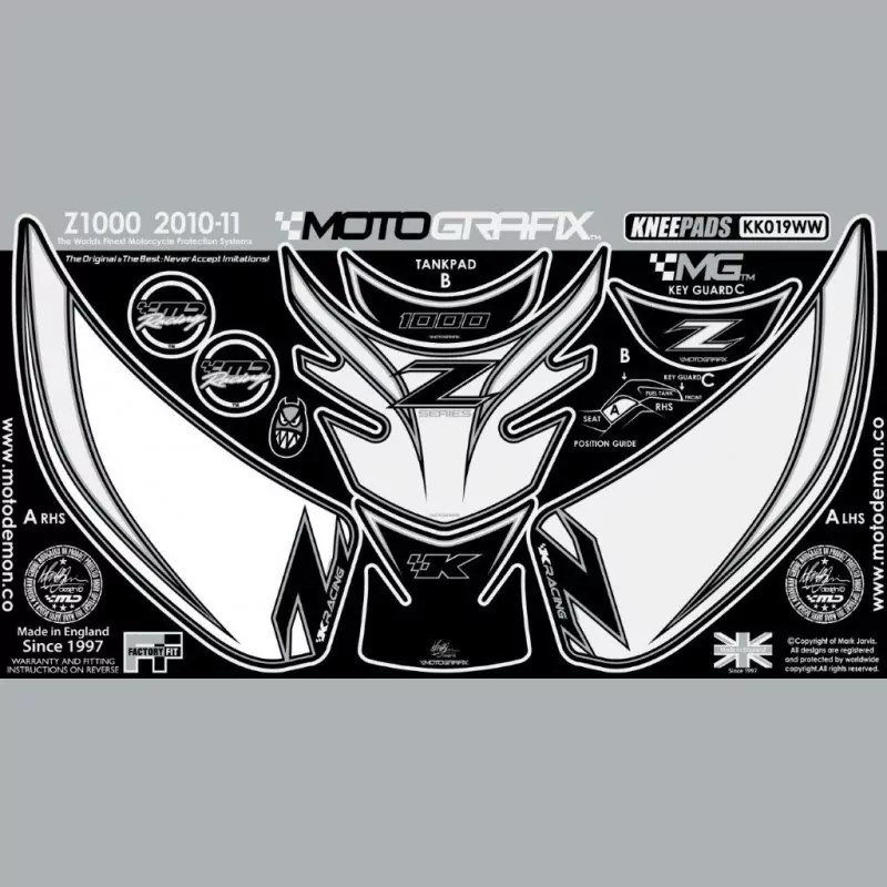 Motografix Tankschutz Knie Pads KAWASAKI Z1000 2010- KK019WW