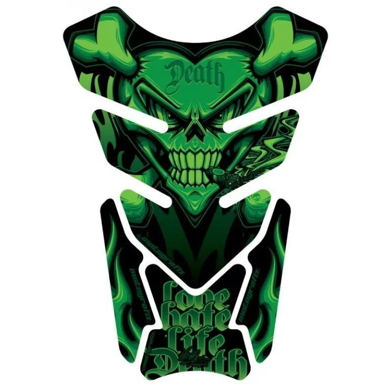 Motografix Smoking Sacred Heart Skull Green 3D Gel Tankpad Protector ST077G
