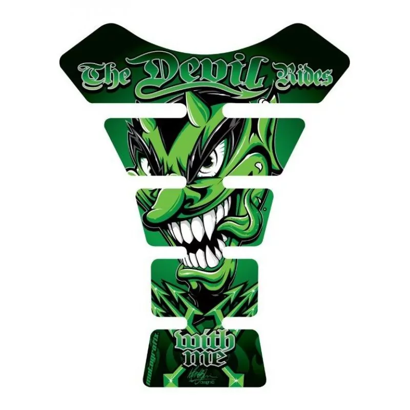 Motografix The Devil Rides With Me Green 3D Gel Tank Pad Protector ST056G