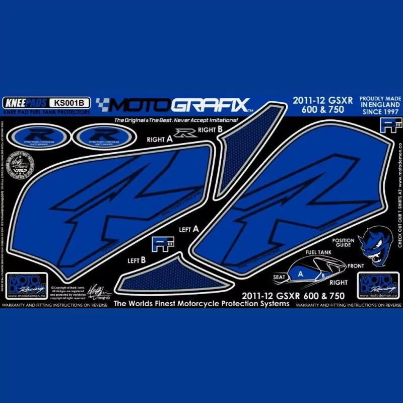 Motografix Tankschutz Knie Pads SUZUKI GSX-R 750 / 600 2011- KS001B