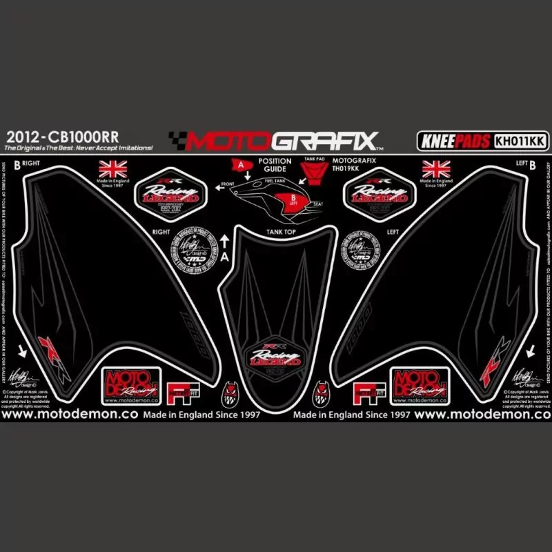 Motografix Tankschutz Knie Pads Honda CBR 1000 RR Fireblade 2012-2016 KH011KK
