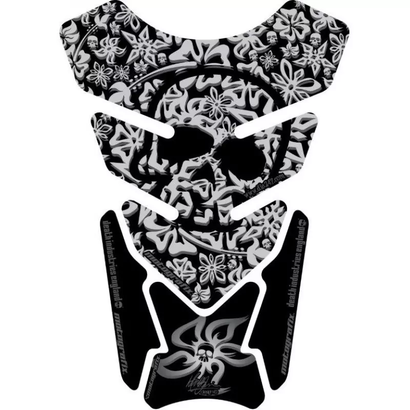 Motografix Hawaiian Aloha Skull Design Silver / Black 3D Gel Tankpad Protector ST076KS