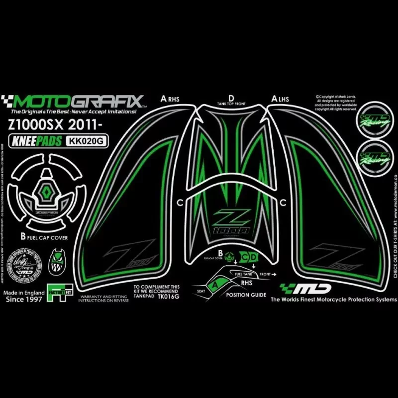 Motografix Tankschutz Knie Pads KAWASAKI Z1000SX 2011-2016 KK020G