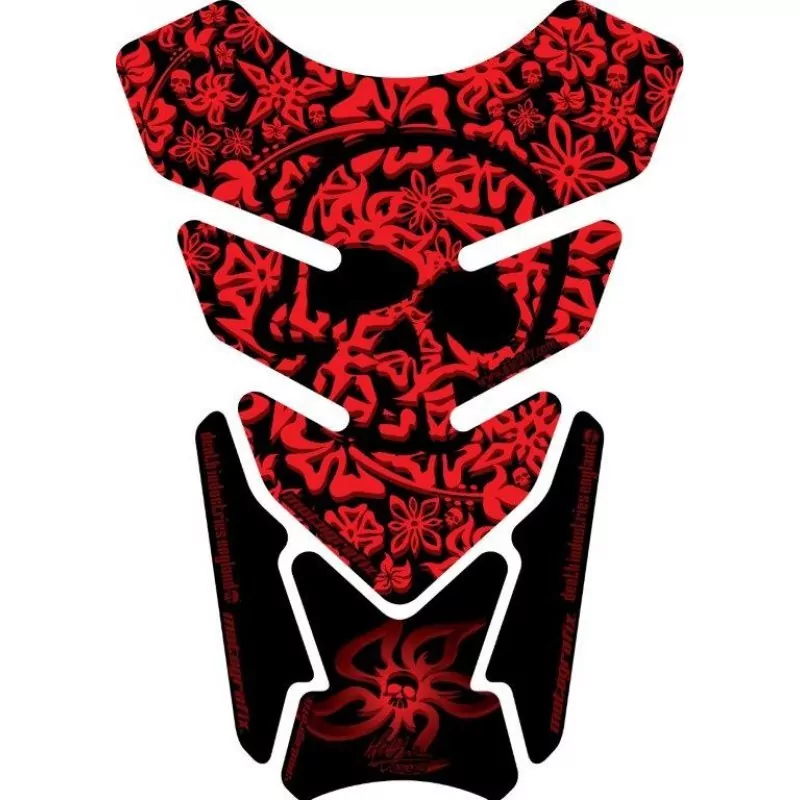 Motografix Hawaiian Aloha Skull Design Red  3D Gel Tankpad Protector ST076R