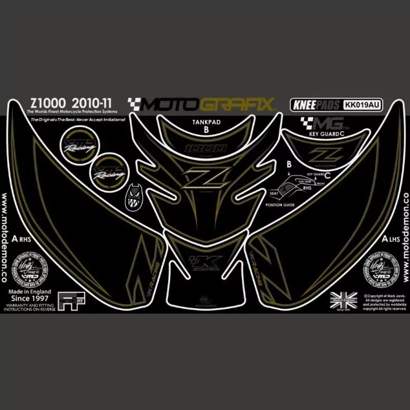 Motografix Tankschutz Knie Pads KAWASAKI Z1000 2010- KK019AU