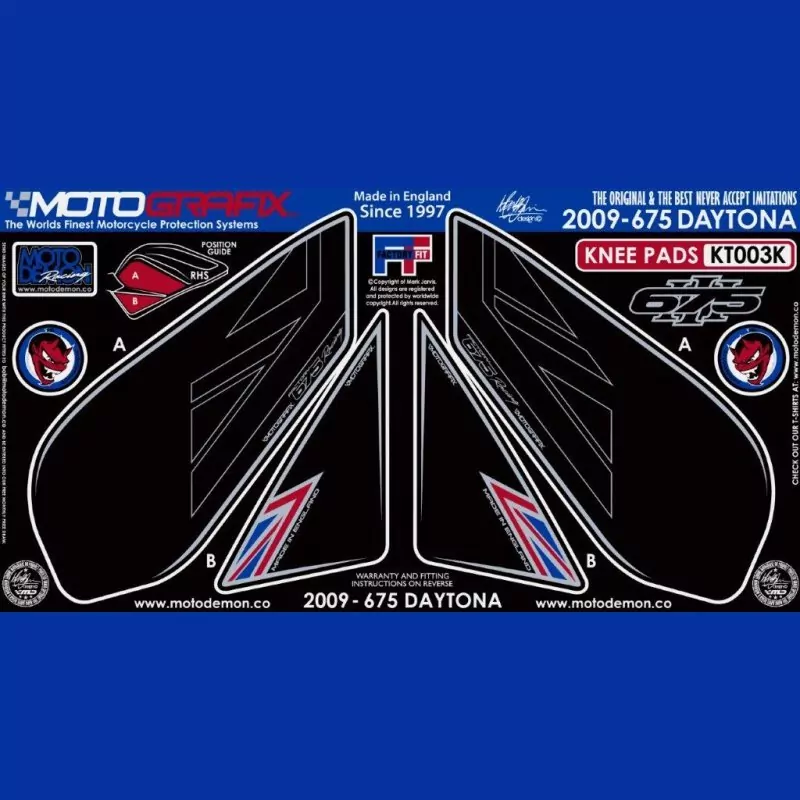 Motografix Tankschutz Knie Pads Triumph Daytona 675 2009- KT003K