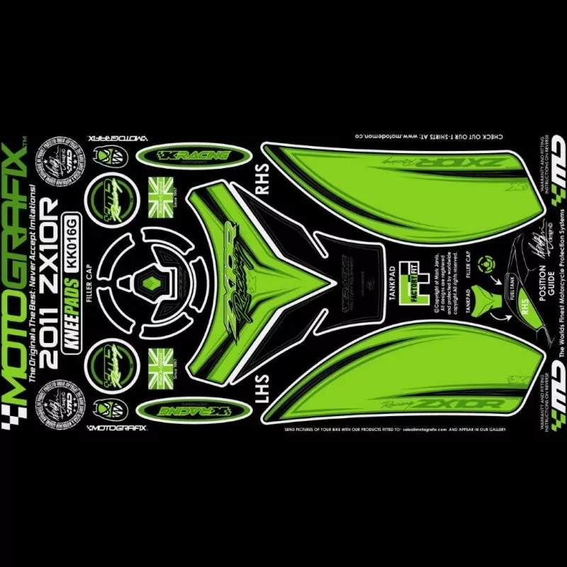 Motografix Tankschutz Knie Pads KAWASAKI ZX10R 2011-2015 KK016G