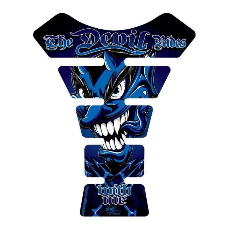 Motografix The Devil Rides With Me Blue 3D Gel Tank Pad Protector ST056B