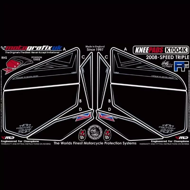 Motografix Tankschutz Knie Pads Triumph Speed Triple 1050 2008-2010 KT004K