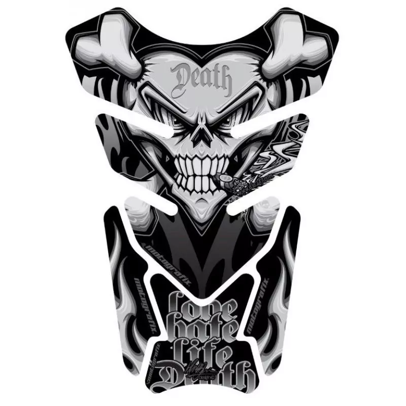 Motografix Smoking Sacred Heart Skull Silver / Black 3D Gel Tankpad Protector ST077KS