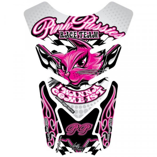Motografix Pink Pussies I Wanna Come First White / Pink 3D Gel Tank Pad Protector ST085