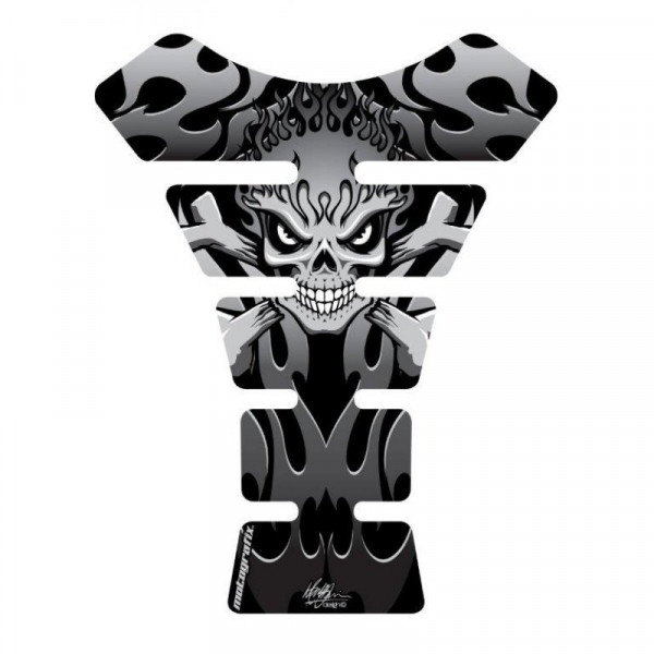 Motografix Flaming Skull Silver / Black 3D Gel Tank Pad Protector ST063KS