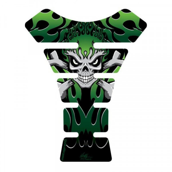 Motografix Flaming Skull Green 3D Gel Tank Pad Protector ST063G
