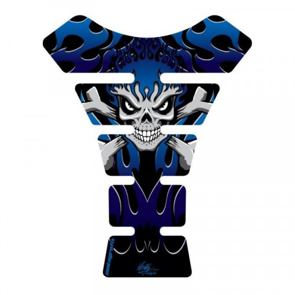 Motografix Flaming Skull Blue 3D Gel Tank Pad Protector ST063B